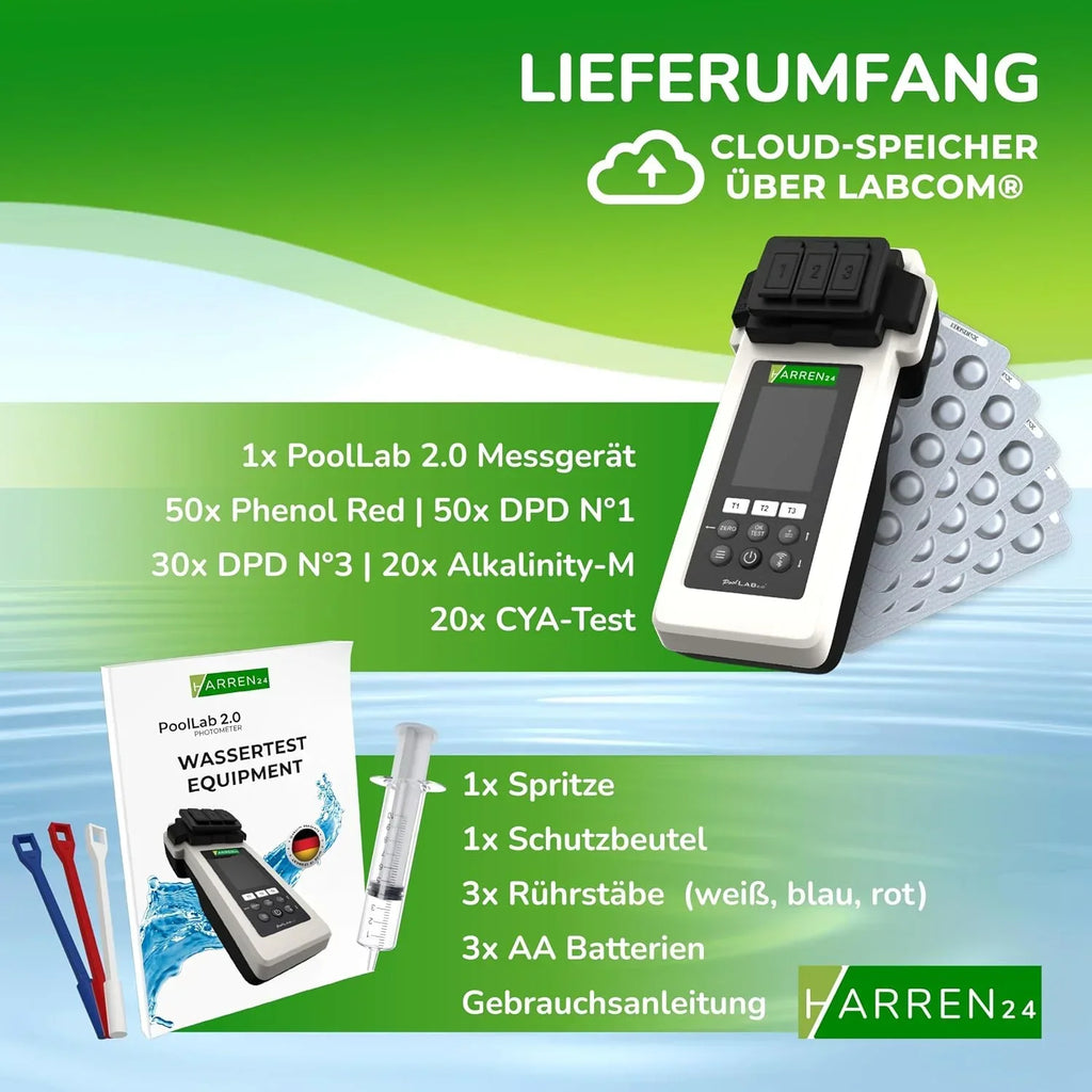 Fotómetro para análisis de agua PoolLab 2.0, medidor electrónico para piscinas con Bluetooth, DPD1, DPD3, pH, CYA, alcalinidad y 170 pastillas de prueba