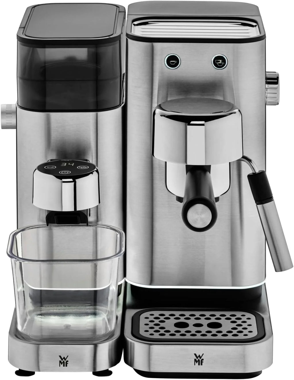 WMF Lumero elektryczny młynek do espresso 150 W, przyciski dotykowe LED, 40 stopni mielenia, pojemnik na kawę, stal nierdzewna Cromargan matowa