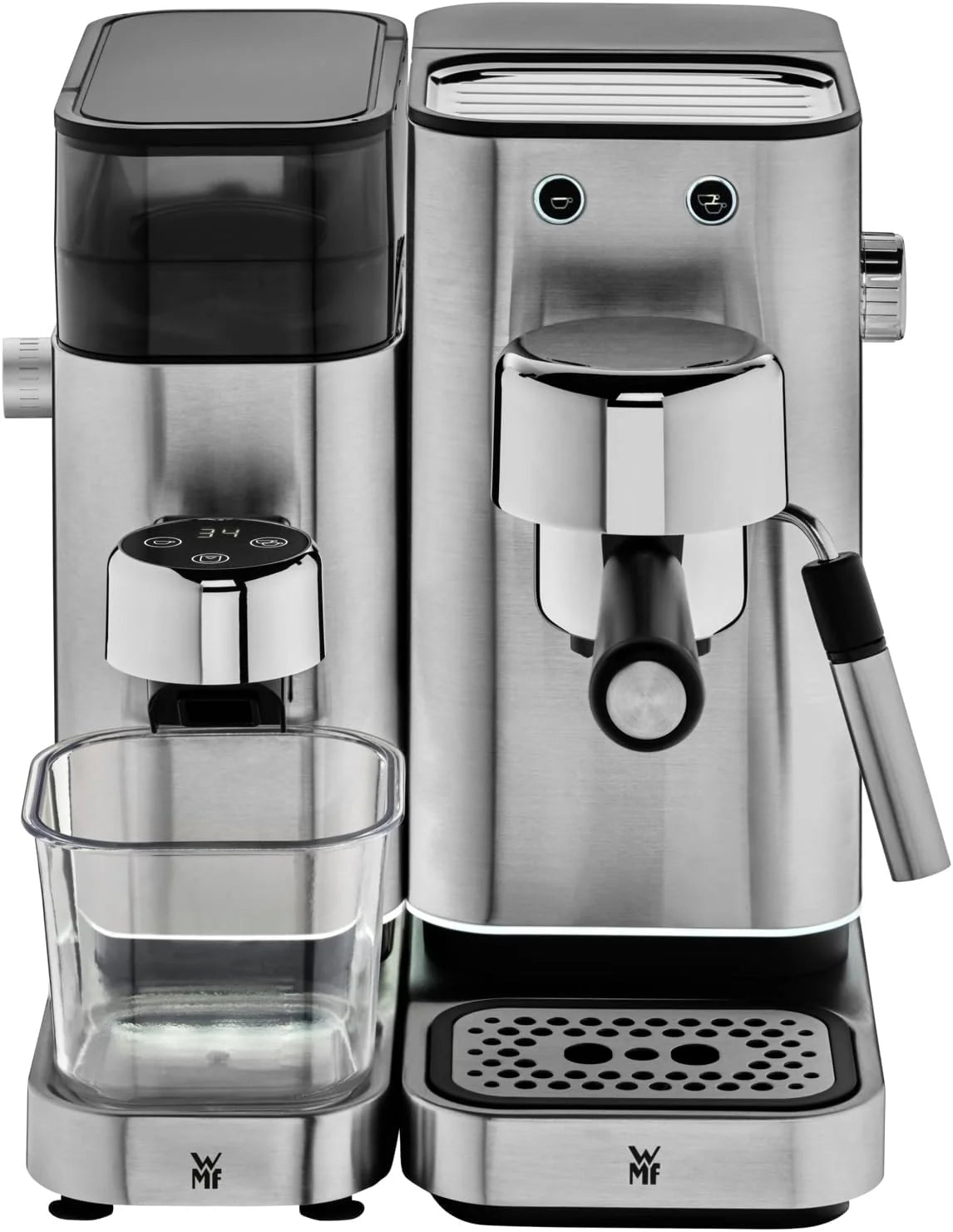 WMF Lumero elektryczny młynek do espresso 150 W, przyciski dotykowe LED, 40 stopni mielenia, pojemnik na kawę, stal nierdzewna Cromargan matowa