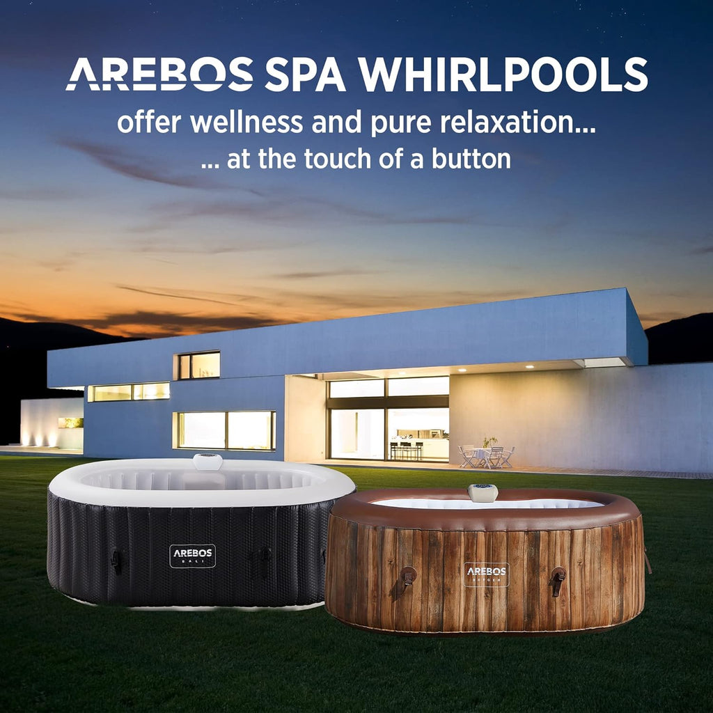 Jacuzzi Arebos con iluminación LED | Inflable | Interior y exterior | 190x120 cm ovalado | 2 personas | 90 boquillas de masaje | con calefacción | 550 litros | Incl. cubierta | Bubble Spa y masaje de bienestar