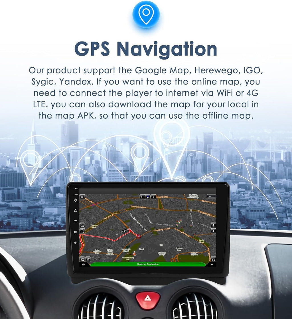 Autorradio Ossuret para Citroën C2/C3 2002-2006, pantalla táctil Android 13 de 9 pulgadas, 2+64 GB, navegación GPS con Carplay, Android Auto, WiFi, Bluetooth y USB