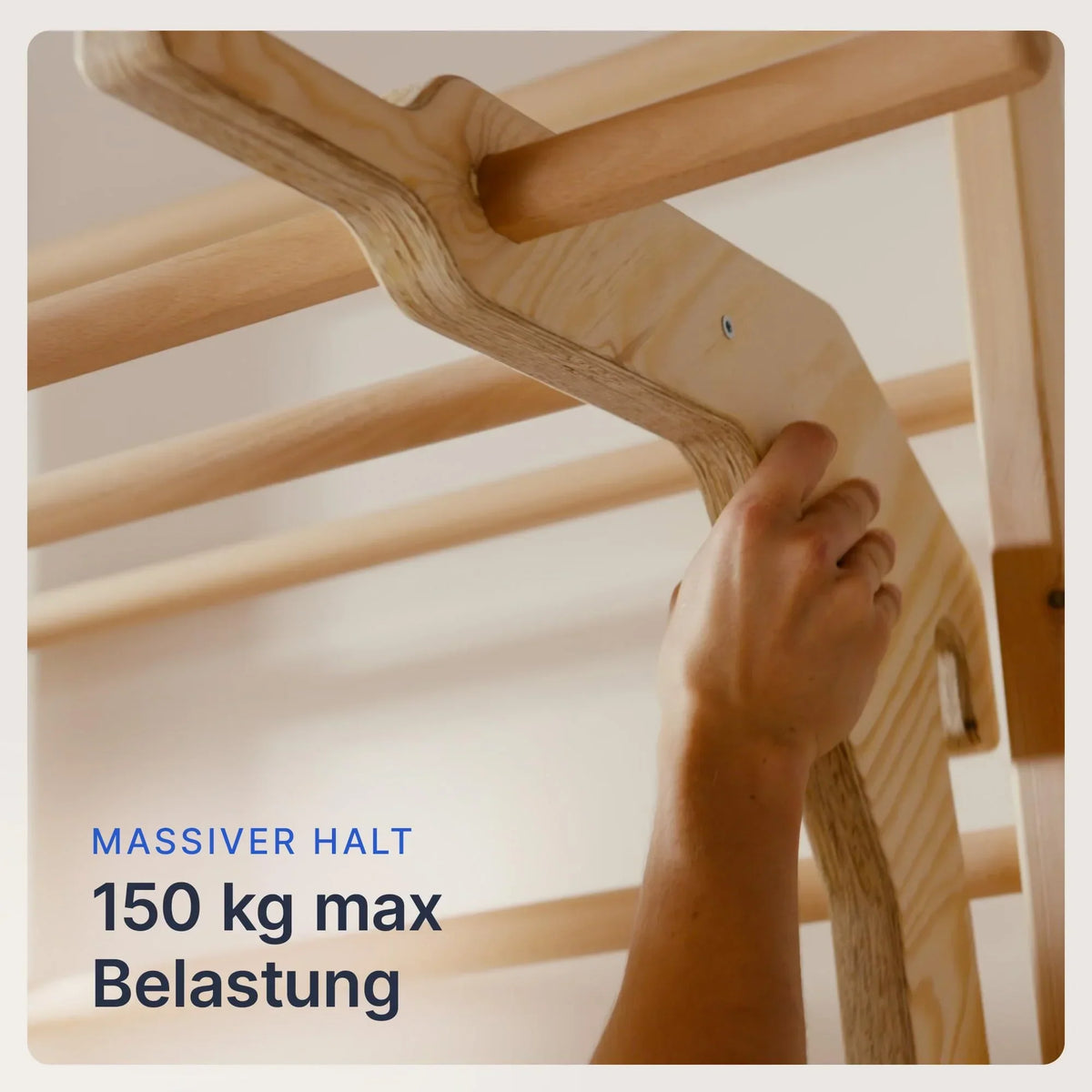 Espaldera de pared con barra de dominadas y extensión para fondos de 220 cm, fabricada en madera de haya y pino, hasta 150 kg