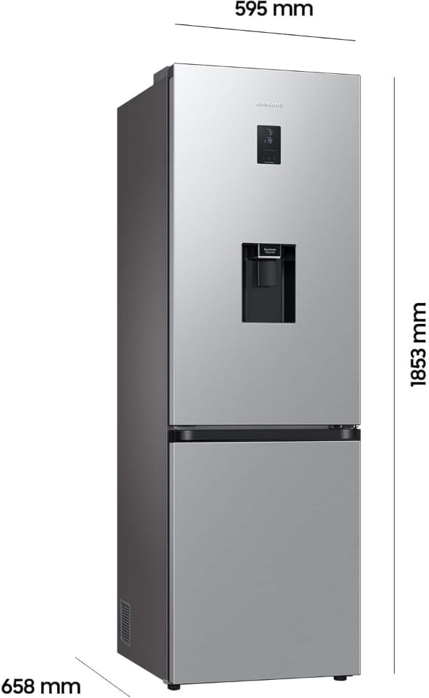 Frigorífico combi Samsung, nevera con congelador, 185 cm, 341 l de capacidad total, 114 l de congelador, modo AI Energy, dispensador de agua, aspecto de acero inoxidable, RL34C652CSA/EG