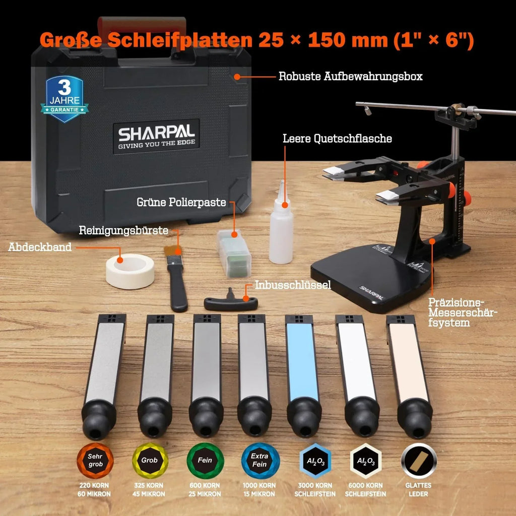 Afilador de cuchillos 202H con ángulo ajustable de 10–35°, set de afilado de 7 piezas con piedras de diamante y de agua