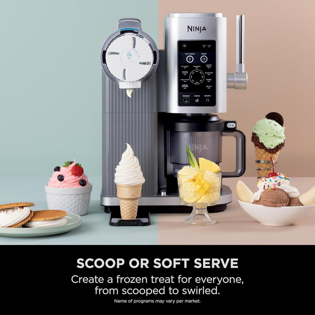 Ninja CREAMi Scoop and Swirl Heladera y máquina de helado suave con 2 recipientes, 13 funciones, prepara helado, helado suave, gelato, sorbete, batidos y más, opción de mezcla, Platinum Silver, NC701UK