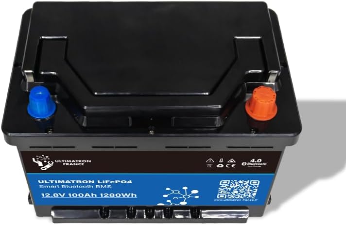 ULTIMATRON - Batería de litio bajo asiento 12.8V 100Ah LiFePO4 Smart BMS con Bluetooth - Versión Pro