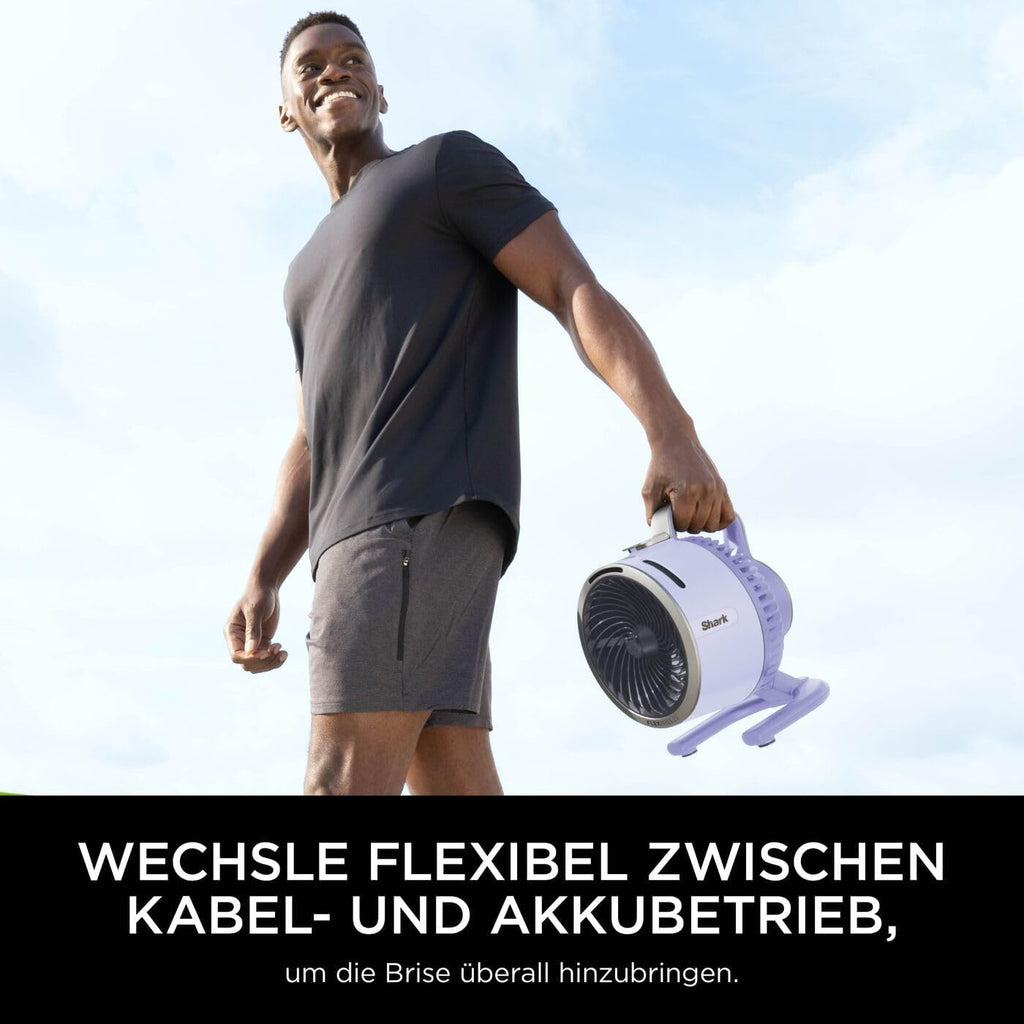 Ventilador inalámbrico Shark FlexBreeze HydroGo, potente ventilador portátil con nebulizador, refrigeración para interiores y exteriores, silencioso y duradero, compacto y ligero, 5 velocidades, color lila