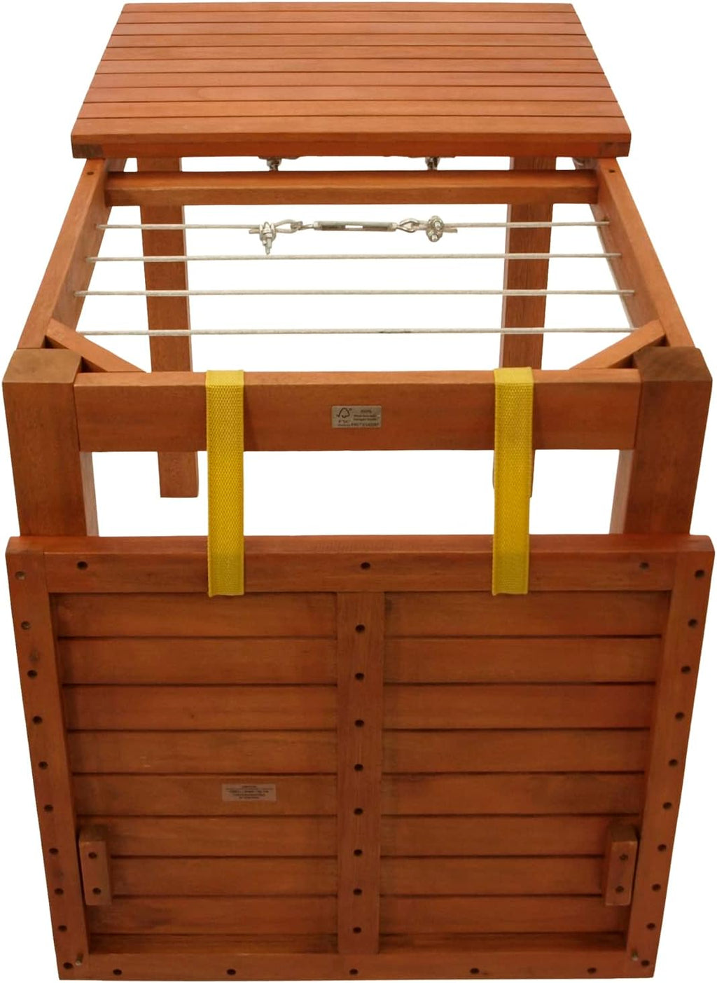 Mesa de jardín funcional DEGAMO con función de tendedero, 100x60x75cm, eucalipto aceitado marrón, con certificación FSC®, para exterior e interior