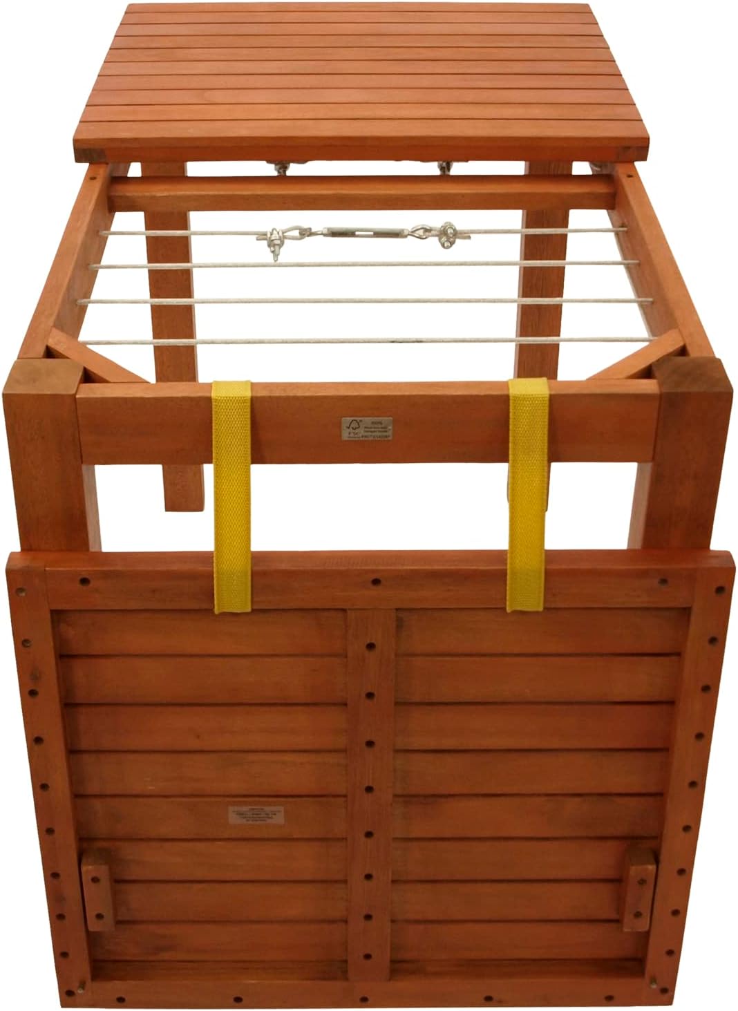 Mesa de jardín funcional DEGAMO con función de tendedero, 100x60x75cm, eucalipto aceitado marrón, con certificación FSC®, para exterior e interior