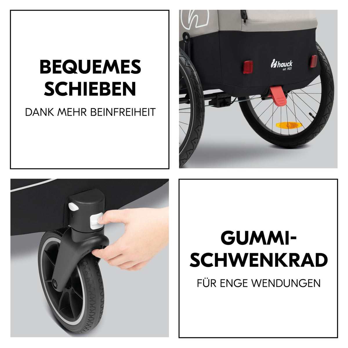 hauck Remolque de bicicleta y cochecito Dryk Duo Plus con suspensión, para 2 niños (6-48 meses), incluye barra de tiro, rueda de cochecito, bandera y luz LED, plegable, altura ajustable, maletero XL (verde oscuro)