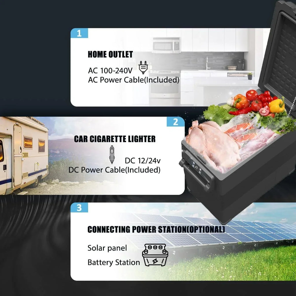 Nevera de compresor 50L 12V NCF55, refrigerador portátil para coche, congelador de -20 a 20 grados, compatible con CC/CA