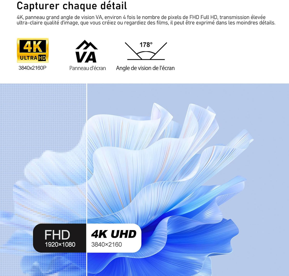 Gawfolk Monitor de PC de 32 pulgadas 4K UHD, monitor de computadora ultraclaro (3840×2160p), 100% sRGB, ángulo de visión de 178°, HDMI, Display Port, compatible con montaje en pared de 100 × 100 mm - Negro