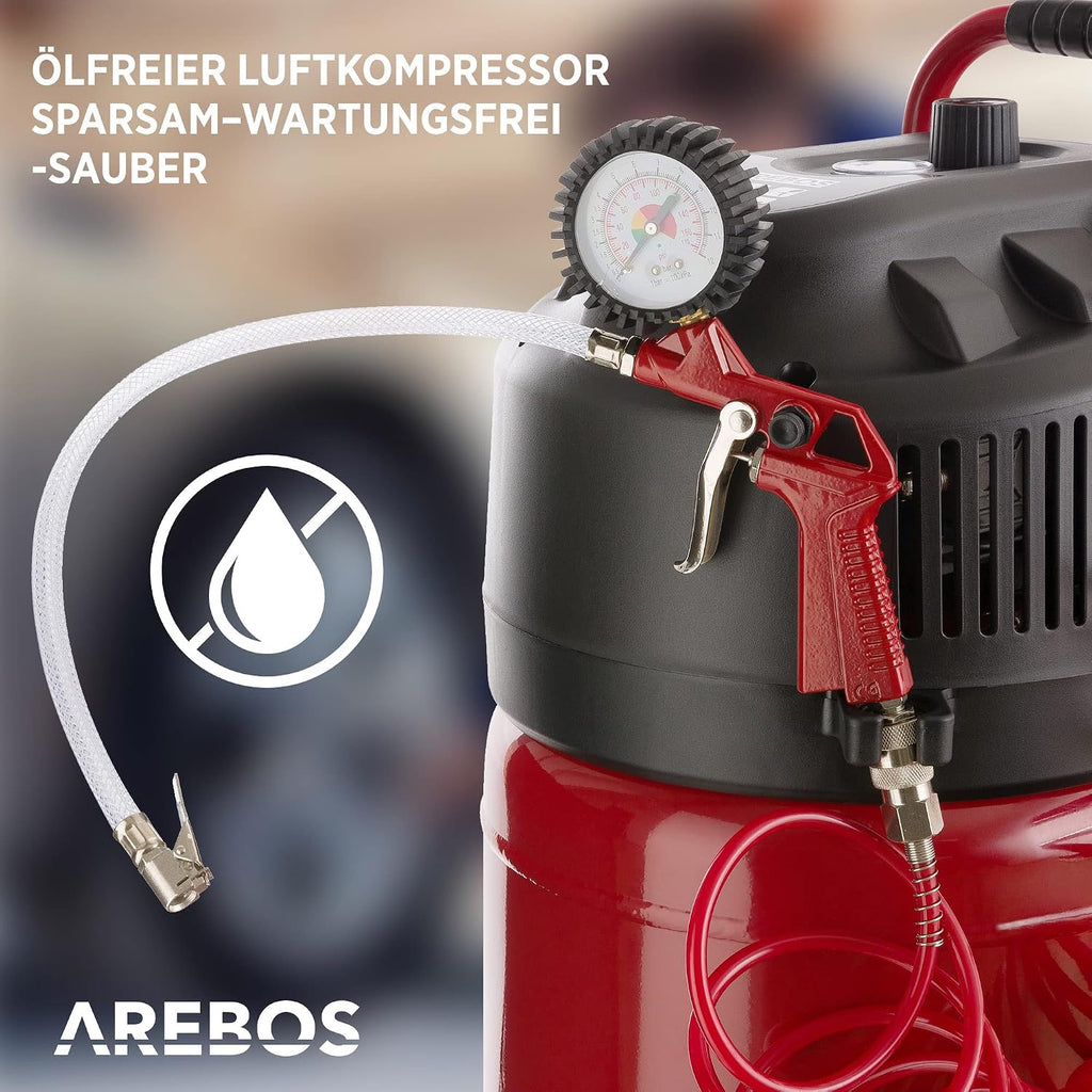 Compresor de aire AR-HE-LK150050S 50 L 1500 W 10 bar sin aceite con juego de accesorios de 13 piezas y manguera en espiral de 5 m