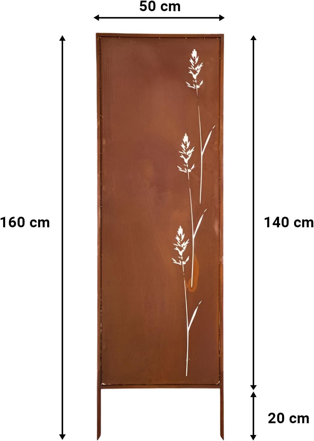 Kapaga - Panel de privacidad de metal - 160 cm x 50 cm - Óxido noble - Protector de privacidad con aspecto de óxido para jardín - Elemento de privacidad - Panel de ocultación - Decoración de jardín, valla - Óxido (Flores)