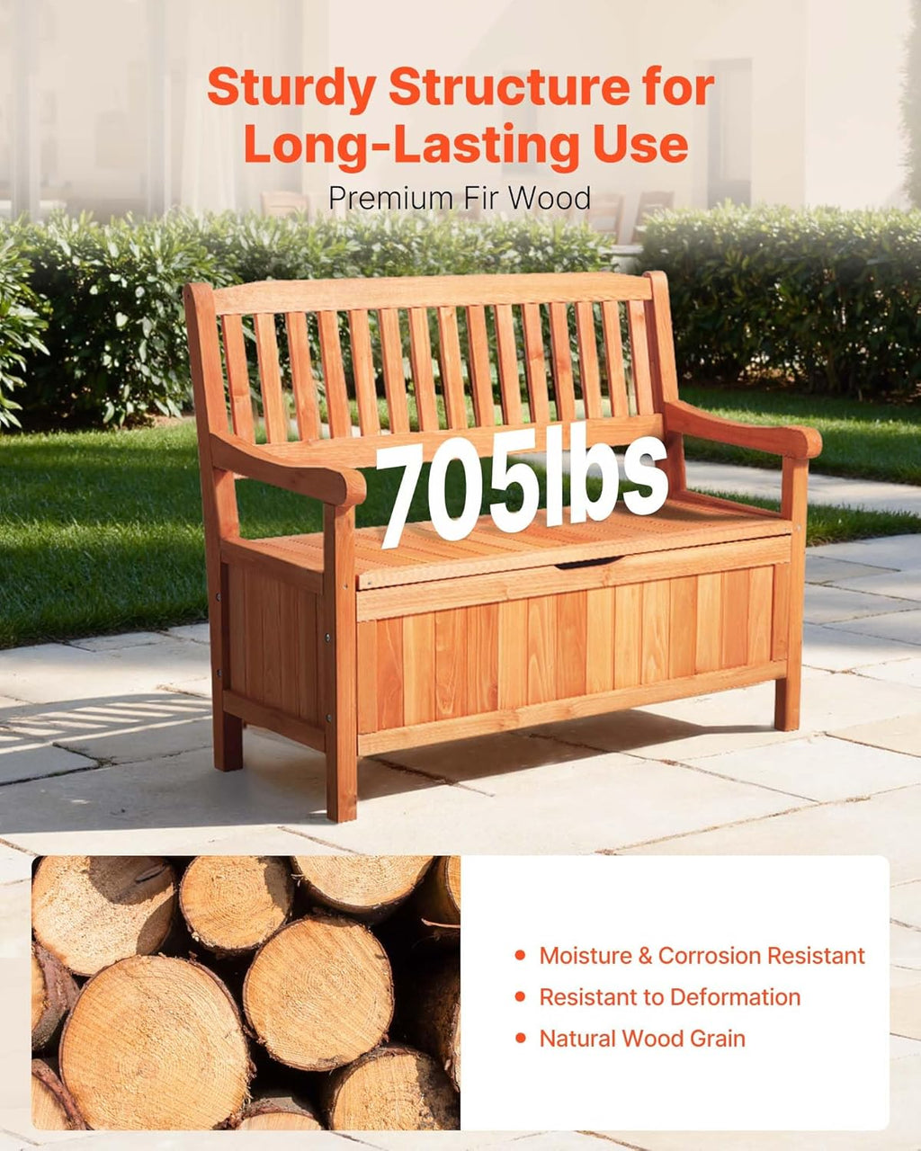 VEVOR Banco de jardín, banco con arcón de almacenamiento, banco de almacenaje, capacidad de carga de hasta 328 kg, asiento de jardín y decoración para porche, para terraza, jardín, balcón, 106,5x58,5x90,1 cm