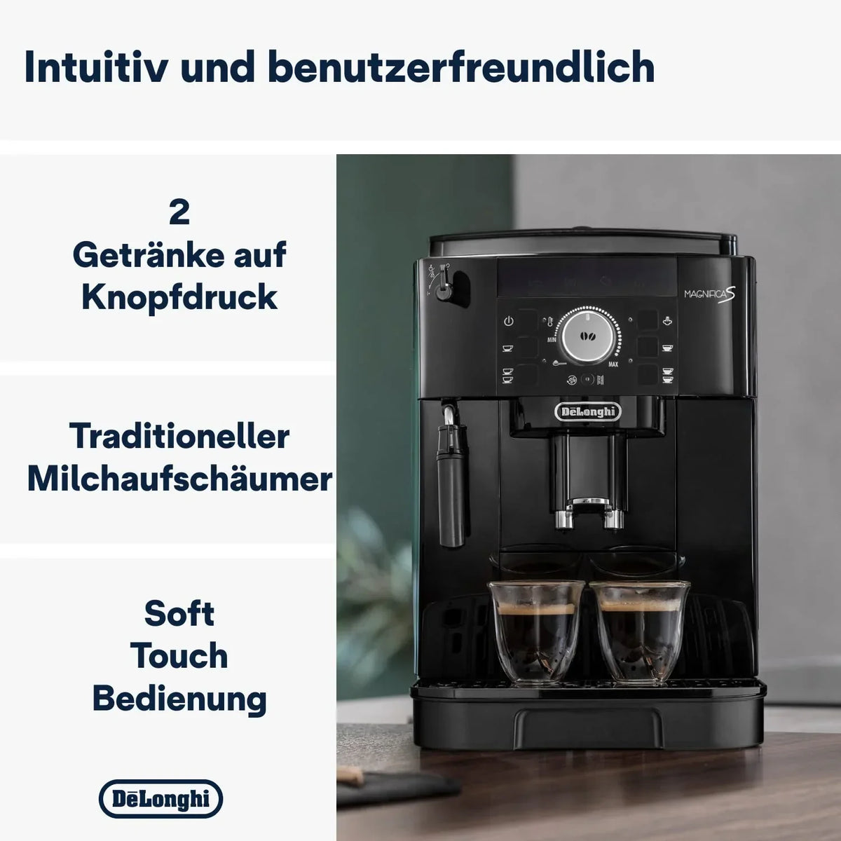 Cafetera superautomática De'Longhi Magnifica S con espumador de leche, espresso y capuchino, panel de control, negro ECAM11.112.B