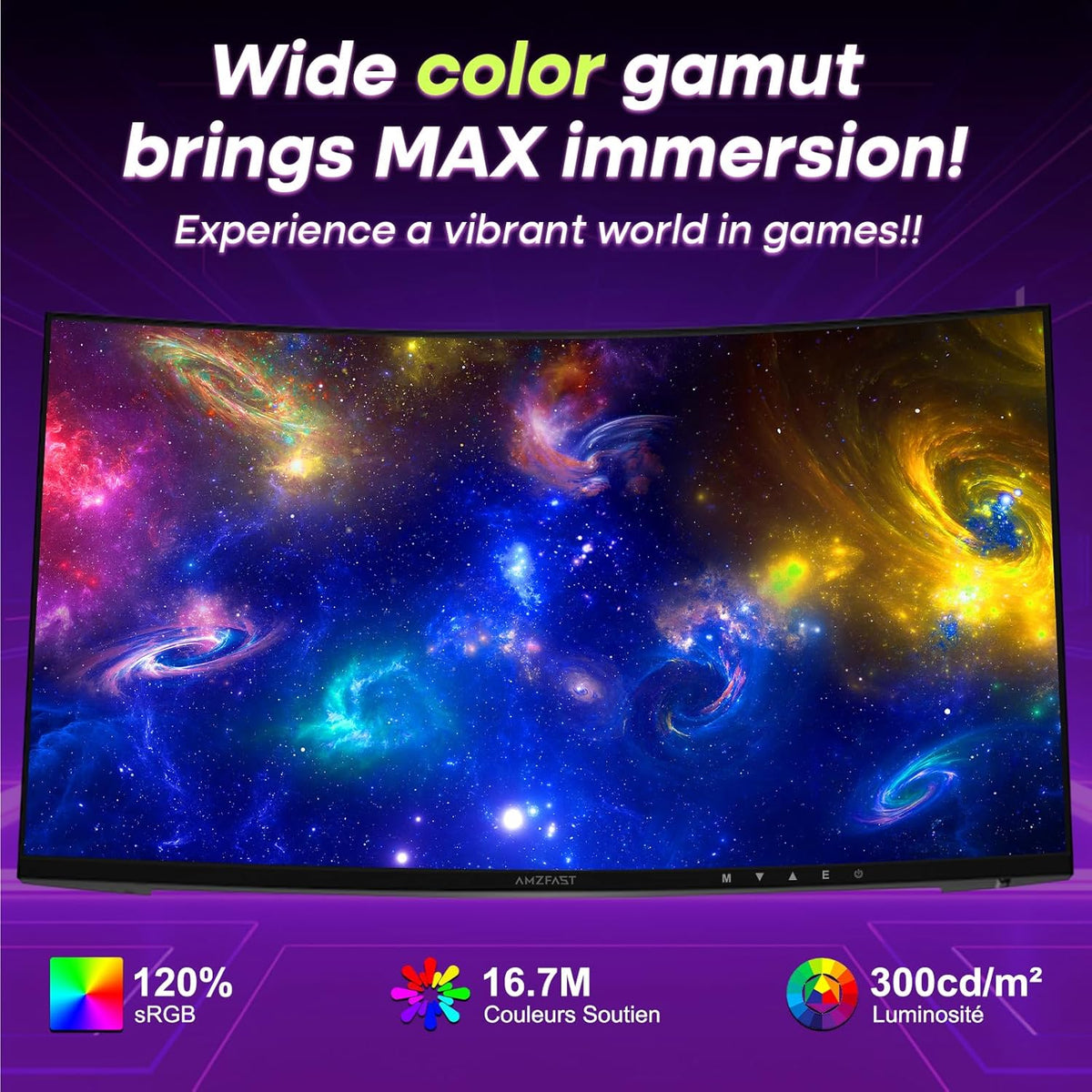 Monitor Gaming Curvo Amzfast de 32 Pulgadas, QHD, 180Hz, 1MS MPRT, 1500R, AI Cross Hair, Adaptive Sync, Antiluz Azul, HDR, HDMI 2.0/DP 1.4, VESA 100 * 100, AMZG32C1Q