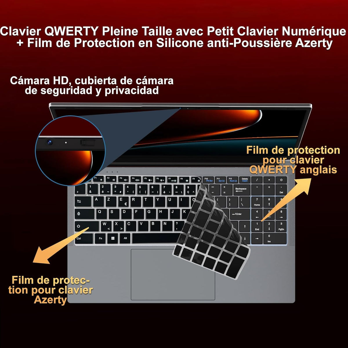 Portátil Ruzava de 15,6 pulgadas Celeron N5095 Win11 Pro 8GB RAM 256GB SSD Expansión 1TB 5G WiFi 1920x1080 FHD con ratón inalámbrico, teclado QWERTY con membrana de teclado AZERTY - Gris
