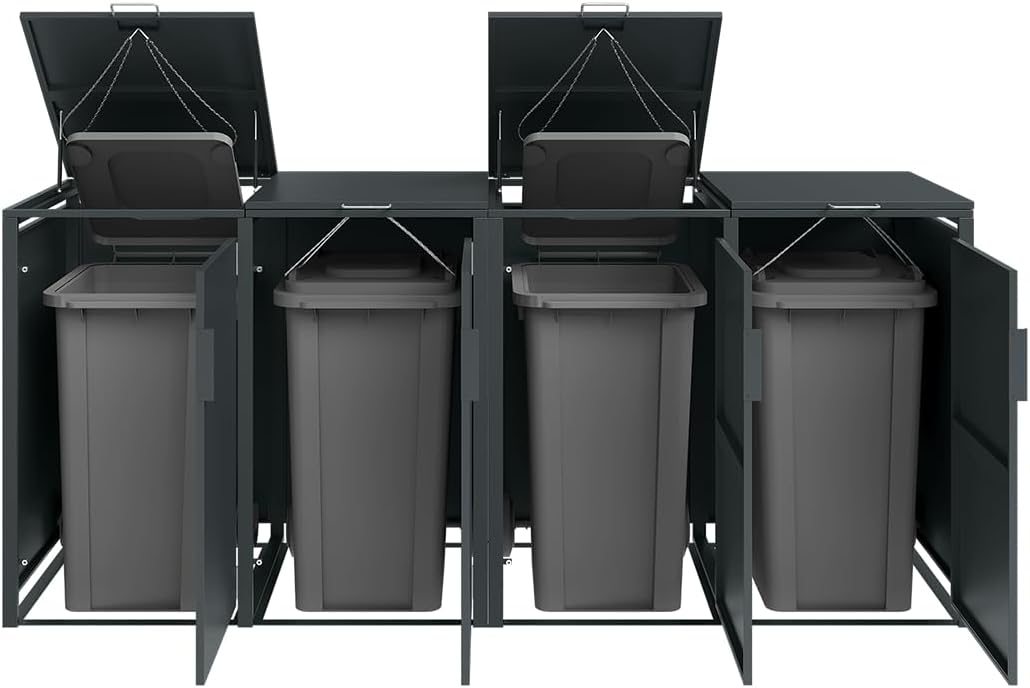 STEELSØN Thoria Mülltonnenbox 4er bis 240L – Mülltonnenverkleidung aus Stahl in Anthrazit – hochwertige Müllcontainer für 4 Tonnen – Müllbox wetterfest – UV-beständige Gerätebox/Mülltonnen Box