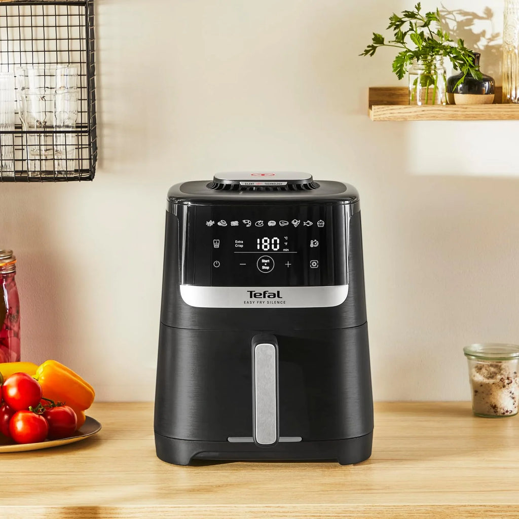 TEFAL EY5528 Frytkownica beztłuszczowa Easy Fry Silence cicha praca, 1670W, 10 programów, pojemność 5l, 99% mniej tłuszczu, Extra Crisp, odpinany uchwyt misy, łatwe czyszczenie, 40-220°C, czarna