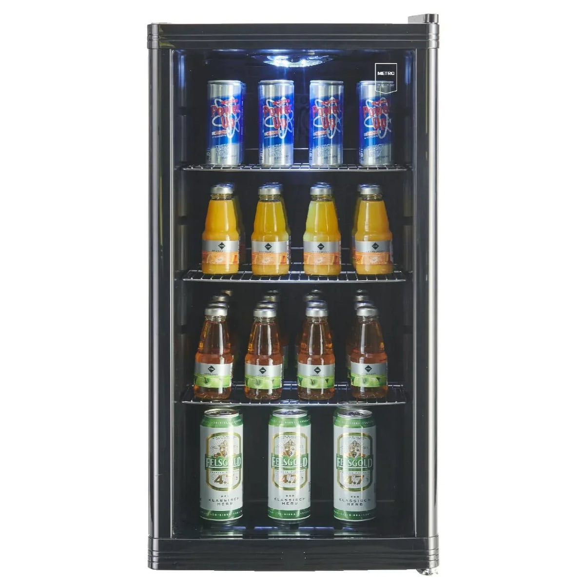 Mininevera METRO Professional GPC1088 88L 1,052 kWh/24h 3 estantes de acero inoxidable puerta de cristal reversible 39dB LED clase energética D