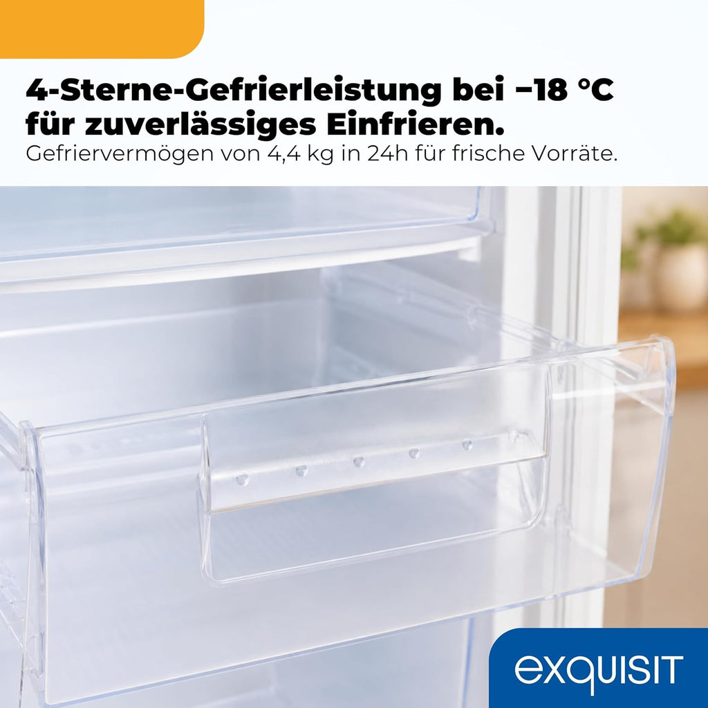 Congelador Exquisit | 91 l de capacidad útil, clase de eficiencia energética E, 40 dB(A) | diseño compacto, congelación de 4 estrellas, control manual de temperatura, puerta reversible | GS512-040E blanco