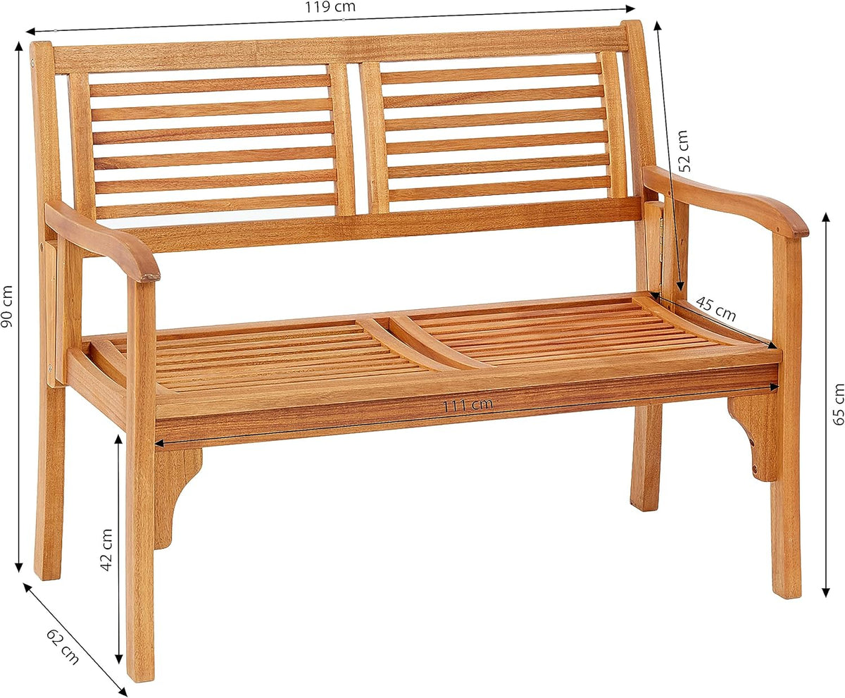 Banco plegable Dehner Douglas, 2 plazas, aprox. 119 x 62 x 90 cm, de madera de acacia con certificación FSC®, natural