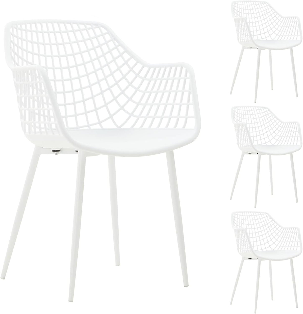 IDIMEX Sillas de jardín Lucia en set de 4, blanco - Silla de diseño de concha con reposabrazos de plástico, diseño retro adecuado para interiores y exteriores, de fácil cuidado y resistente a los rayos UV, sillas de comedor para 4 personas
