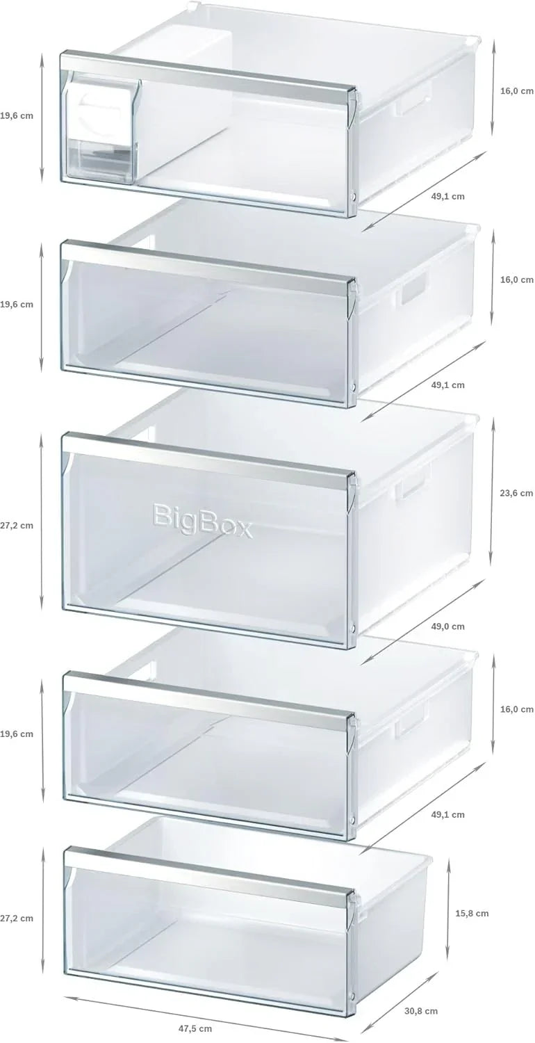 Congelador Siemens GS54NAWCV iQ500, 176 x 70 cm, 327 L, noFrost nunca más volver a descongelar, bigBox espacio para alimentos congelados grandes, varioZone estantes y cajones de cristal flexibles, Blanco