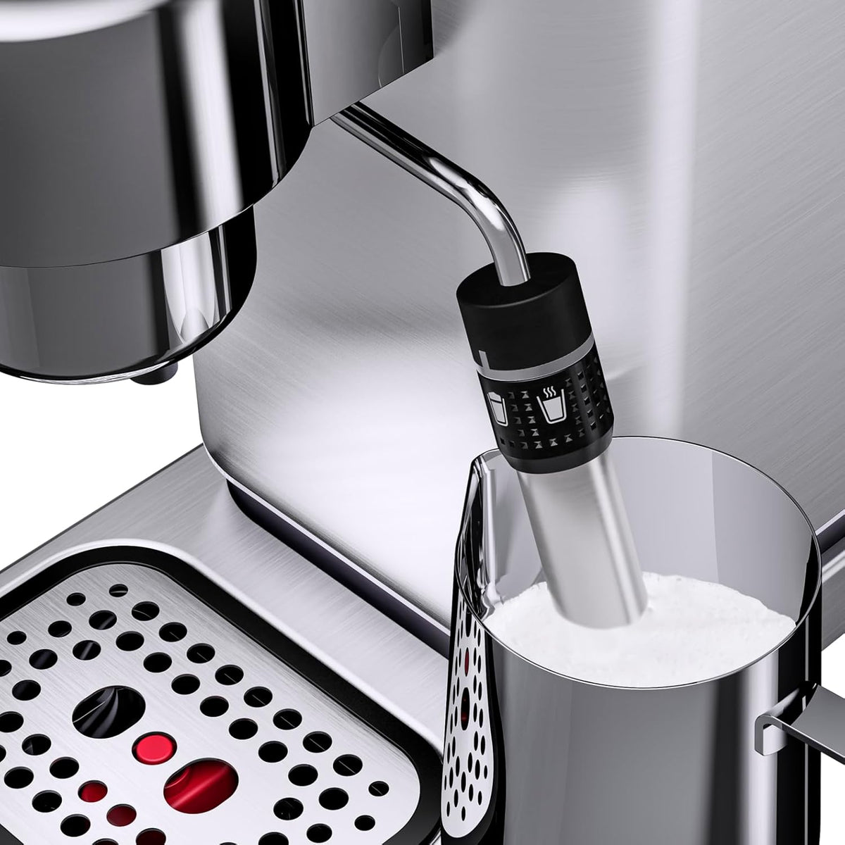 Cafetera espresso de brazo WMF Lumero 1400 vatios, máquina de café espresso, 3 filtros, para 1-2 tazas de espresso, también para monodosis, 15 bares, superficie calientatazas, boquilla para espuma de leche, acero inoxidable mate