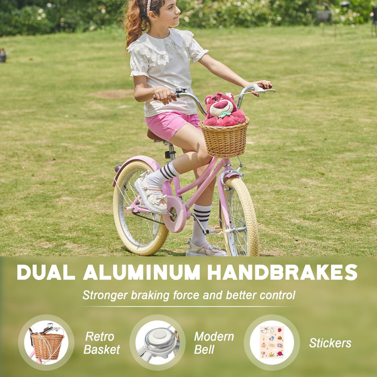 Glerc Missy 20, 24, 26 pulgadas bicicleta híbrida urbana tipo crucero para niñas, de 6 velocidades, con cesta de mimbre, para jóvenes mayores de 6 años, varios colores