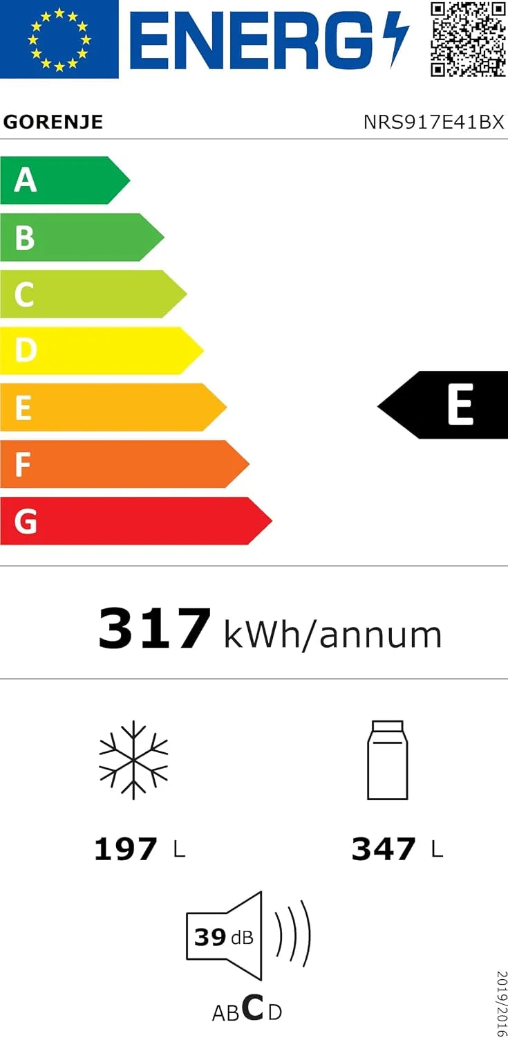Gorenje NRS917E41BX lodówko-zamrażarka/wolnostojąca / 544L/39dB/ EEK: E/NoFrost Plus/EcoModus/Multiflow 360°/ CrispZone/FastFreeze/(szer. x wys. x gł.): 91,1 × 178,6 × 61,5 cm/czarna