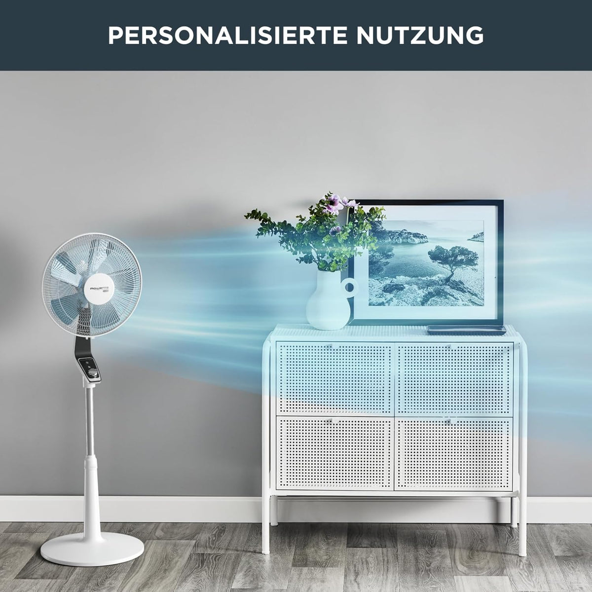Ventilador de pie Rowenta Turbo Silence, 45 dB(A), flujo de aire de 72 m³/min, 4 velocidades, Silent Night y Turbo Boost, oscilación de 120°, altura regulable, VU5640