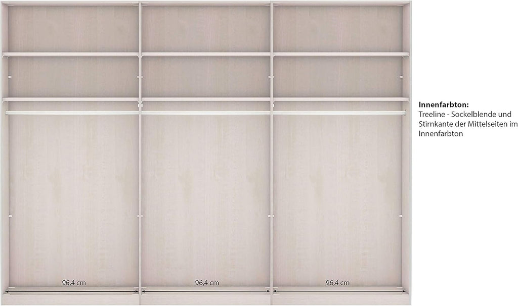 Armario WIEMANN Rialto, armario con puertas correderas, armario de dormitorio, con puertas deslizantes, ancho 300 cm, en blanco, cristal blanco, madera, A/H/P 300x236x67 cm