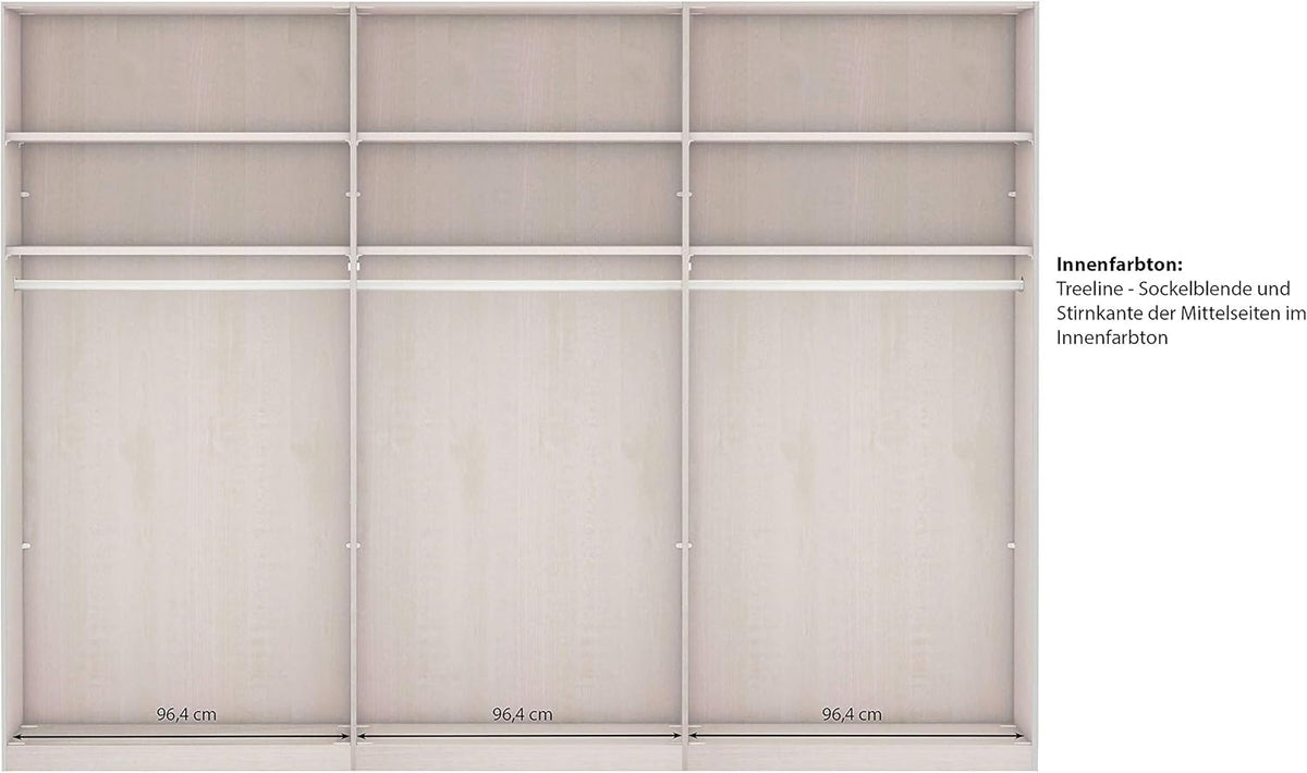 Armario WIEMANN Rialto, armario con puertas correderas, armario de dormitorio, con puertas deslizantes, ancho 300 cm, en blanco, cristal blanco, madera, A/H/P 300x236x67 cm