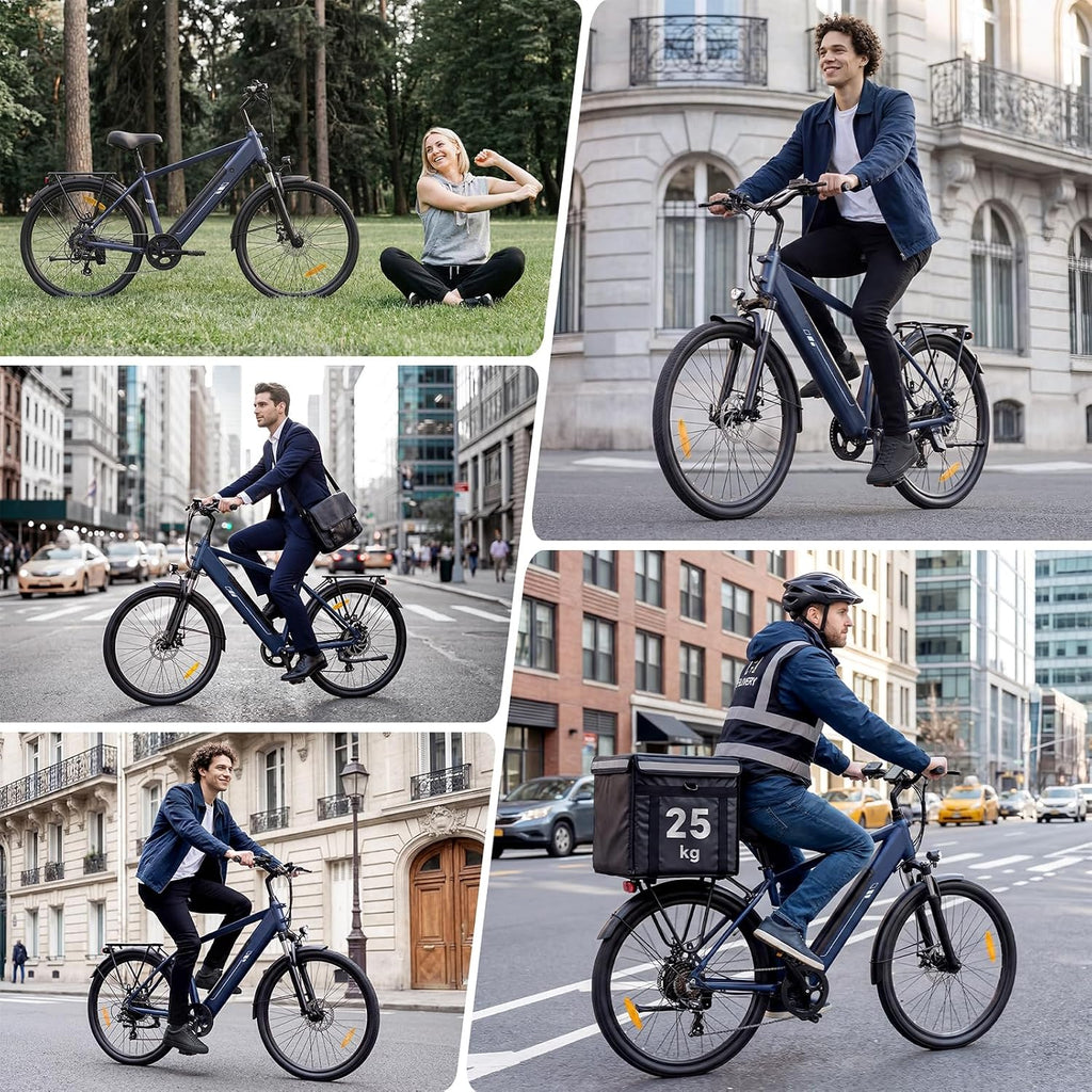 Bicicleta eléctrica Touroll J1 ST/J2 de 26'', bicicleta de trekking eléctrica para hombre y mujer con batería de 561,6 Wh, 100 km de autonomía, 250 W, bicicleta eléctrica con transmisión de 7 velocidades, pedelec, bicicleta urbana para adultos
