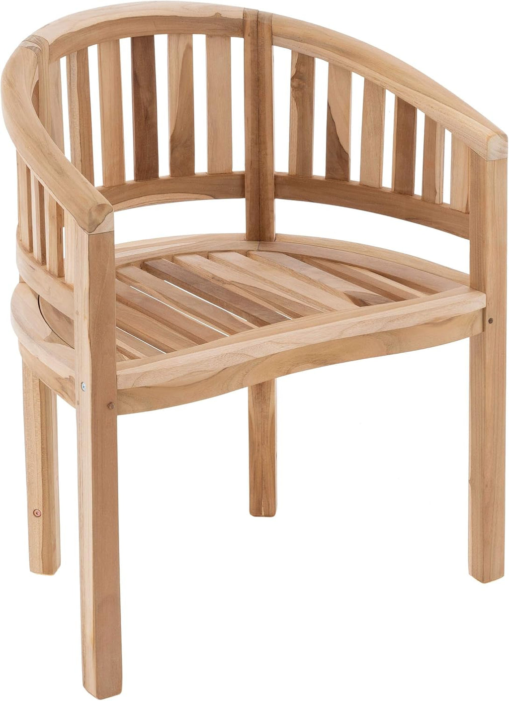 Silla de banano DIVERO Miami curva de madera de teca, sin tratar – Hecha totalmente a mano – Color: marrón natural