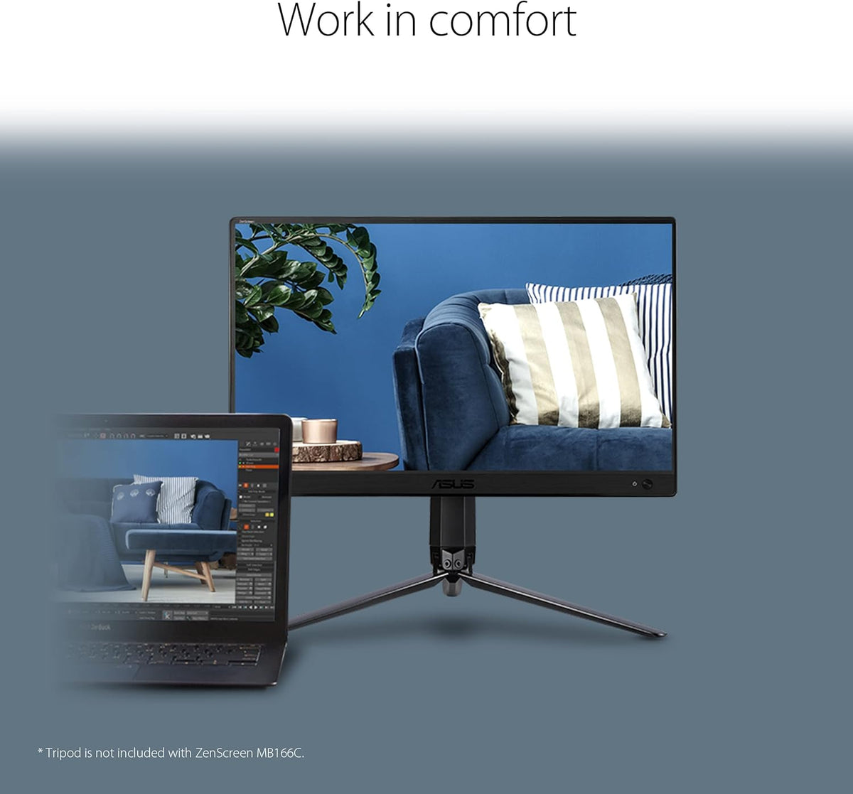 ASUS ZenScreen MB166C - Monitor portátil FHD de 15,6" - Teletrabajo o gaming - Alimentación y visualización mediante USB tipo C - Panel IPS - 1920x1080 - Tecnología Flicker-Free/Filtro de luz azul - para portátil