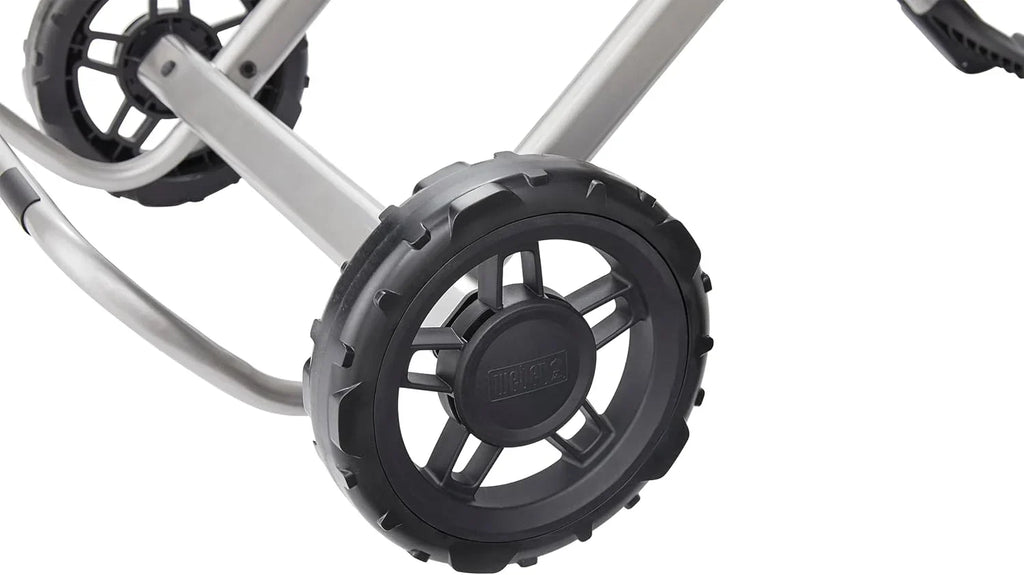 Barbacoa de gas portátil Traveler con soporte plegable y ruedas, quemador de 3,8 kW, superficie de cocción de 2065 cm² y termómetro en la tapa