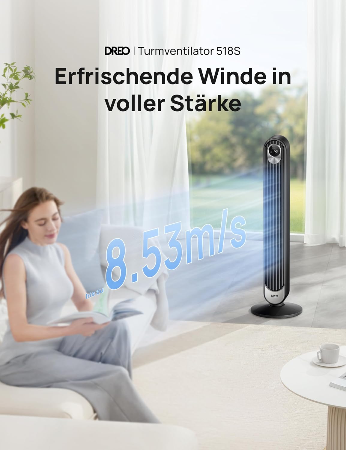 Ventilador de torre Dreo Smart con motor CC de 20 dB, silencioso, alcance de 11 m, mando a distancia, 9 velocidades, 4 modos, oscilación de 90°, control por voz para dormitorio, temporizador de 12 h