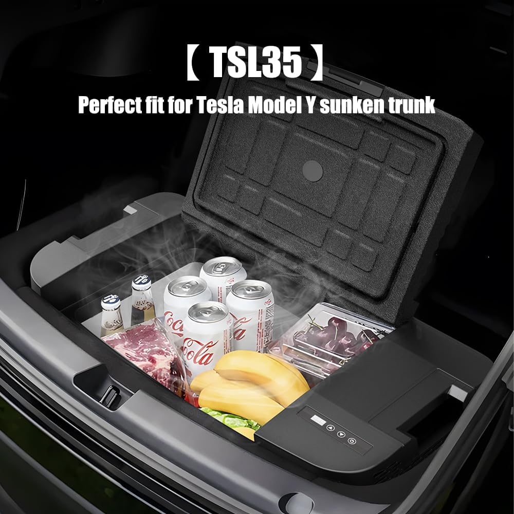 Alpicool TSL35 35L Nevera de compresor para Tesla Model Y, mini refrigerador de 12V, nevera eléctrica para coche, congelador portátil pequeño para camping