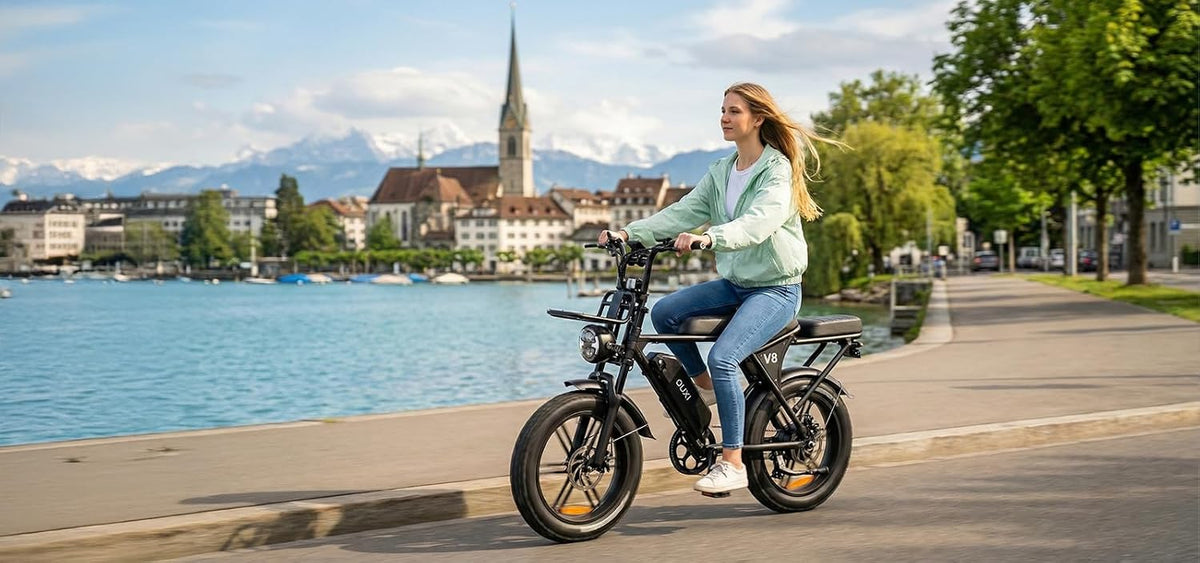 Bicicleta eléctrica OUXI de 250W, Fatbike de 20" x 4.0, frenos de disco hidráulicos, desbloqueo NFC, 60Nm de par, portaequipajes delantero y trasero