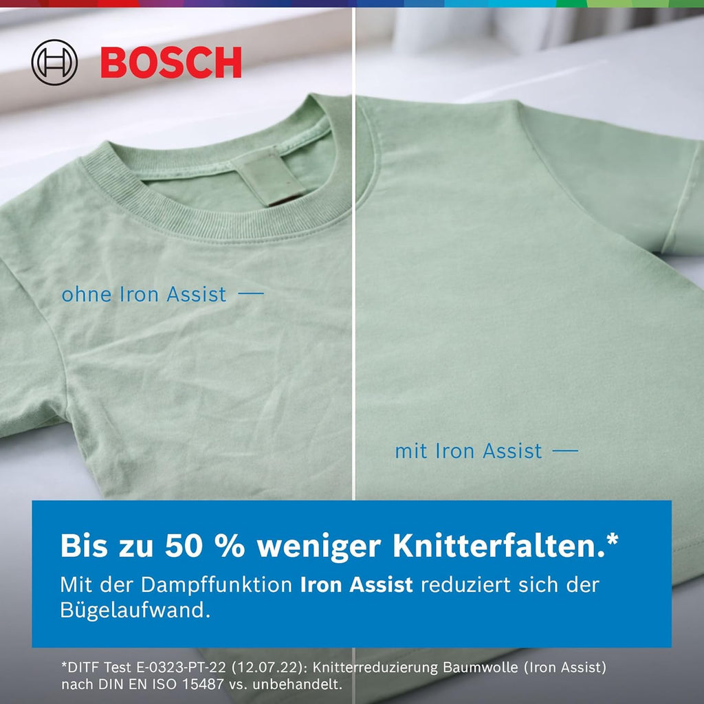 Lavadora inteligente Bosch WGB244040 Serie 8, 9 kg, 1400 rpm, fabricada en Alemania, Active Water Plus para ahorro de energía y agua, vapor Iron Assist para eliminar arrugas, Mini Load