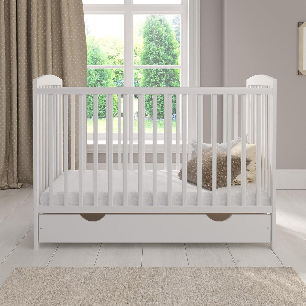 Cuna colecho Love For Sleep 120x60 cm con colchón de espuma, color blanco, modelo Jacob - Cuna de madera para bebé, cuna convertible, cama infantil con barrotes