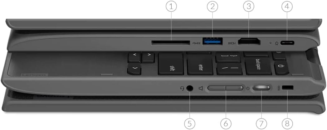 Lenovo Chromebook 300e portátil convertible 2 en 1 con pantalla táctil de 11,6 pulgadas, Intel Celeron N4020 1,1 GHz, 4 GB de RAM, 32 GB de SSD, teclado japonés, Chrome OS (Reacondicionado)