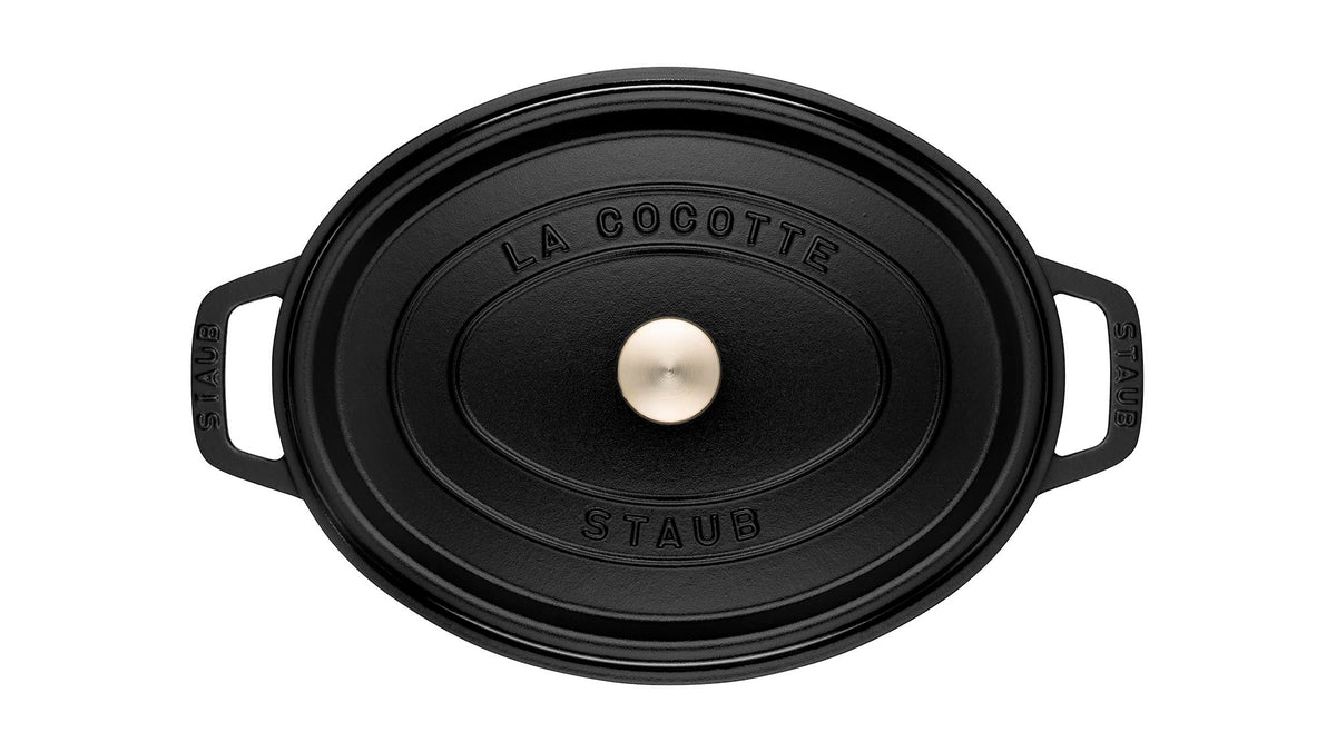 STAUB Cocotte fuente de hierro fundido con tapa, 33 cm, 6,7 L, ovalada, apta para inducción, fabricada en Francia, negro