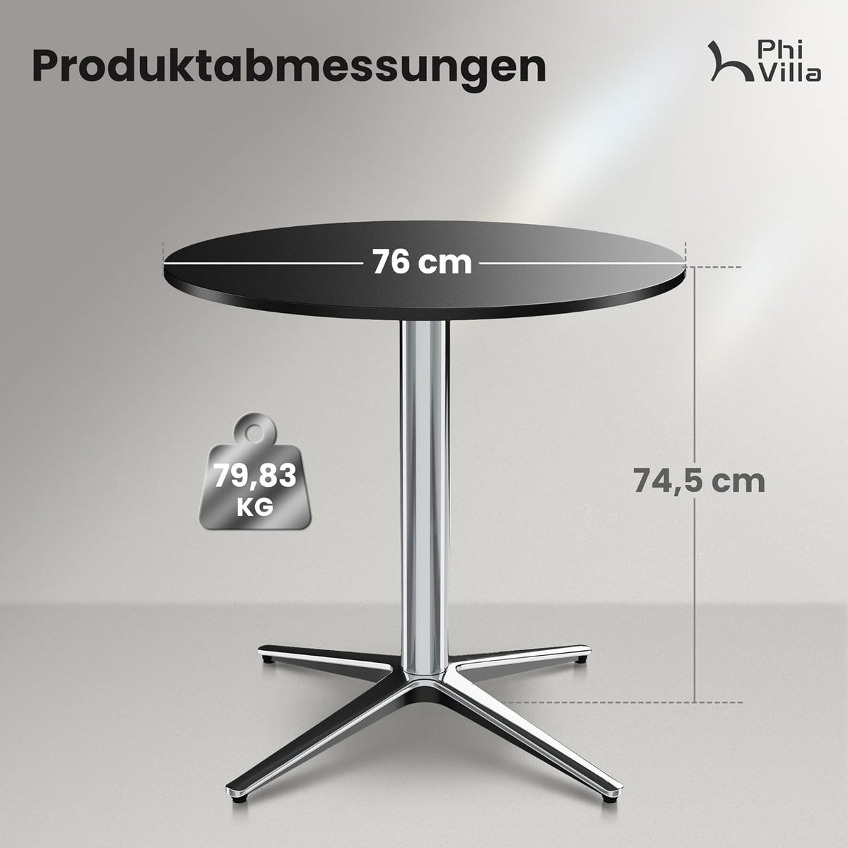 PHI VILLA Mesa de bistró 2 en 1 redonda, resistente a la intemperie, mesa de comedor pequeña multifuncional para taberna, jardín, balcón, cocina, Ø76x74,5 cm, negro
