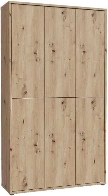 Zapatero Forte Alice Springs 100 110, mueble de recibidor moderno con 6 puertas y 15 estantes, madera contrachapada, acabado en roble Artisan, 109,2 cm de ancho x 191,9 cm de alto x 34,9 cm de profundidad