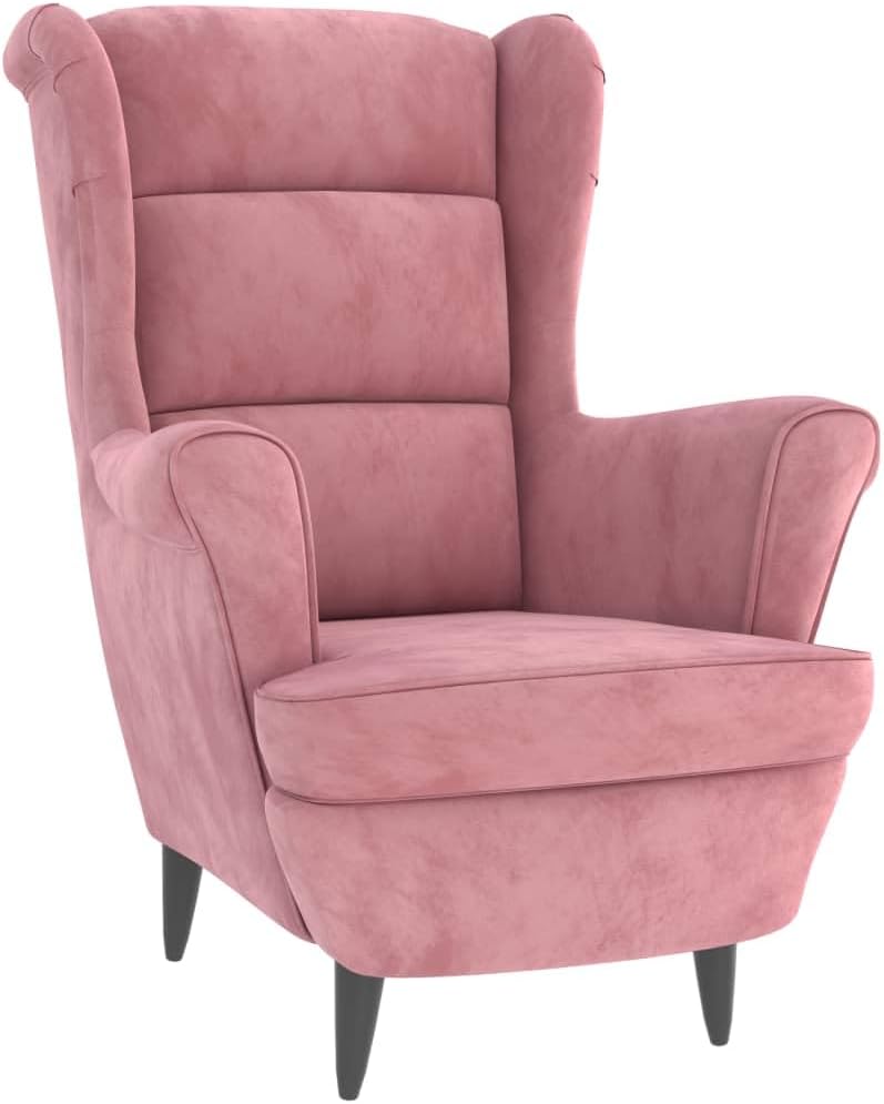 vidaXL Sillón orejero con reposapiés, reposabrazos, sillón de TV, sillón tapizado, sillón lounge, sillón de salón, sillón de descanso, sillón relax, terciopelo rosa