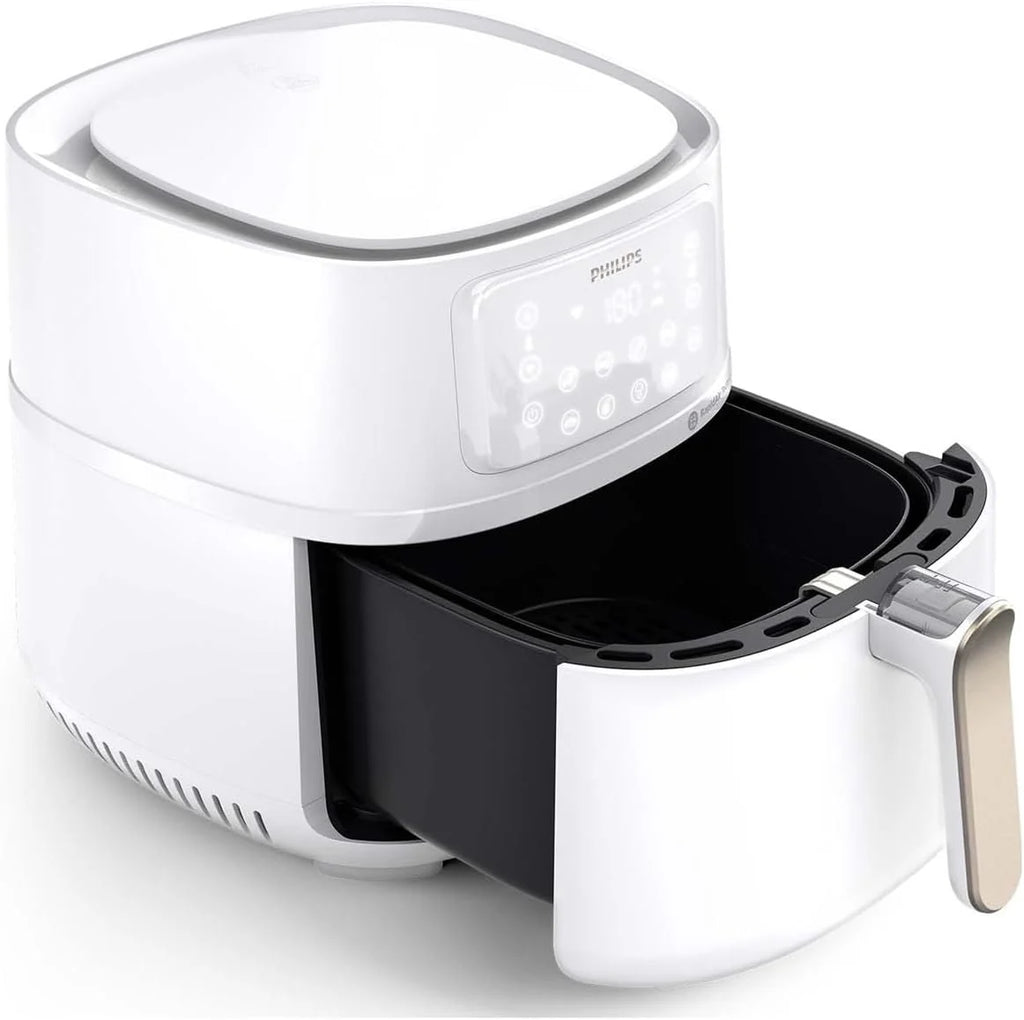 Philips Frytkownica beztłuszczowa Ovi XXL z serii 5000, 7,2 l (1,4 kg) - 6 porcji, 16 w 1, połączenie Wi-Fi, 90% mniej tłuszczu dzięki technologii Rapid Air, aplikacja HomeID. Biała (HD9285/00)